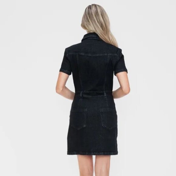 bytos Full Size Embellished Button Down Short Sleeve Denim Dress - Picture 2 of 5